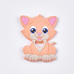 Licht Lachs Umweltfreundliche Silikonkätzchen-Cabochons in Lebensmittelqualität, Comic-Katze, Licht Lachs, 90~91x64x9.5 mm