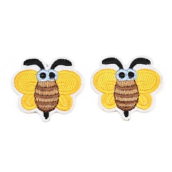 Желтый Полиэстер, компьютерная вышивка, нашивки, пришивные и приклеиваемые утюгом., Пчелы, аппликации нашивки, желтые, 35.5x39x2 мм