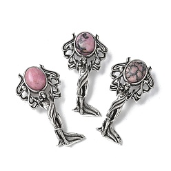 Родонит Подвески из натурального родонита в форме ангела, с целью перехода в кольце, античное серебро, 38x19.5x7.5~9.5 мм, отверстие : 2x6.5 мм