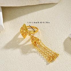 Rhombus Adjustable Brass Tassel Finger Rings for Women, Golden, Rhombus, 16~18mm