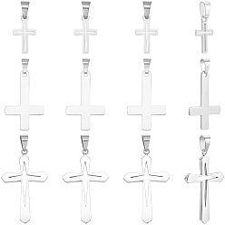 Нержавеющая Сталь Цвет 12 шт 3 стили 304 подвески из нержавеющей стали, крестик, цвет нержавеющей стали, 18~45.5x10~27.5x1~2.5 мм, отверстие : 3.5~8.5 мм, 4 шт / стиль
