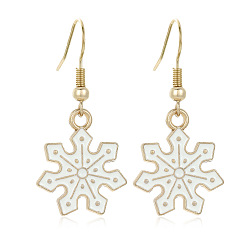 Золотой Серьги-подвески из эмалевого сплава со снежинками, золотые, 37.3x16.6 мм
