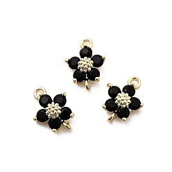 Черный Подвески-подвески-цветочки из латуни с кубическим цирконием, реальный 18 k позолоченный, долговечный, стойки покрытие, без свинца и без кадмия, чёрные, 11.7x8x3 мм, отверстия : 1.2 mm и 1 мм