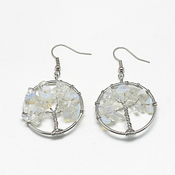 Опал Серьги из опалита, С латунной проволокой, плоские круглые и дерево, платина, 50~52 мм , штифт: 0.8 мм