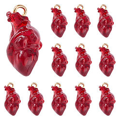Темно-Красный 12 подвески из прозрачной смолы, анатомические подвески в форме сердца, с позолоченными железными петлями, темно-красный, 20.5~21.5x11.5x11 мм, отверстие : 2 мм