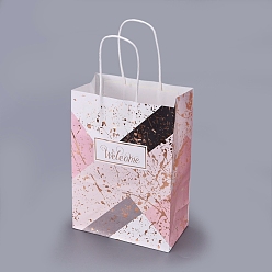Pink Rectangle Kraft Paper Bags with Handle, Shopping Bag, Merchandise Bag, Gift, Party Bag, Pink, 15x21x8cm