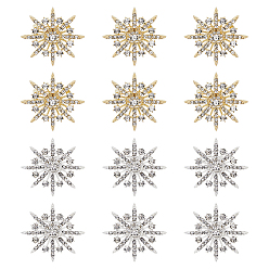 Platinum & Golden 12Pcs 2 Colors Snowflake Alloy Rhinestone Lapel Pins for Backpack Clothes, Platinum & Golden, 40x40mm, 6pcs/color