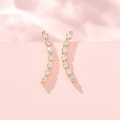 Clear Brass Pave Cubic Zirconia Stud Crawler Earrings, Flat Round, Real 18K Gold Plated, Cadmium Free & Lead Free, Long-Lasting Plated, Rack Plating, Clear, 18x4x7mm