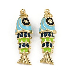 Небесно-голубой Латунь эмаль подвески, с целью перехода в кольце, очарование рыбы, реальный 18 k позолоченный, стойки покрытие, без свинца и без кадмия, долговечный, голубой, 29x9.5x7 мм, отверстие : 3 мм