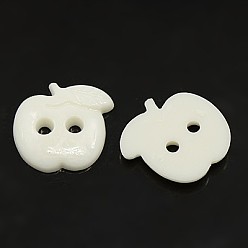 Белый Акриловые швейные пуговицы, для одежды , пластиковые пуговицы , 2-луночное, окрашенные, яблоко, белые, 12x12x2 мм, отверстие : 1 мм