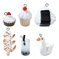 Белый 30 шт 6 стили подвески из непрозрачной смолы, имитация еды, с платиновыми железными петлями, белые, 16~29x16~29x10~16 мм, отверстие : 1.8~2 мм, 5 шт / стиль