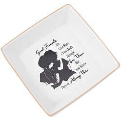 Human Фарфоровый квадратный держатель ювелирных изделий, поднос для украшений, для хранения небольших украшений, Кольца, , Серьги, Браслеты, брелок дисплей, Рисунок девушки, 105~110x103~108x26.5~29.5 мм, внутренний диаметр: 77.5~97.5 мм