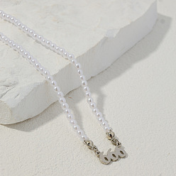 Серебро Сплав номер 666 подвеска из искусственной смолы с белыми круглыми бусинами ожерелья для женщин, серебряные, 16.54 дюйм (42 см)