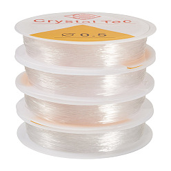 Clear 4 Rolls Round Crystal Elastic Stretch Thread, for Bracelets Gemstone Jewelry Making Beading Craft, Clear, 0.5mm, about 16.4 yards(15m)/roll