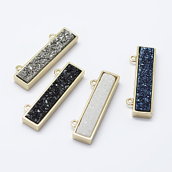 (52) Непрозрачная лаванда Гальванизированные подвесные агатовые подвески, с латунной фурнитурой , прямоугольные, золотые, разноцветные, 8.5x26.5x4 мм, отверстие : 1 мм