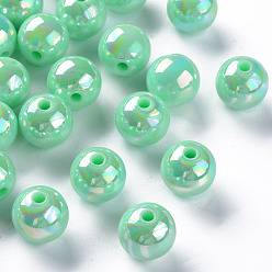 Aquamarine Opaque Acrylic Beads, AB Color Plated, Round, Aquamarine, 12x11mm, Hole: 2.5mm, about 566pcs/500g