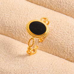 Золотой 304 Открытые кольца-манжеты из нержавеющей стали с эмалью для женщин, овальные, золотые, 12 мм, внутренний диаметр: 19 мм