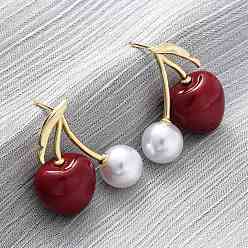 Темно-Красный Серьги-гвоздики из вишневой латуни, с искусственной оболочкой, золотые, темно-красный, 32.5x24 мм