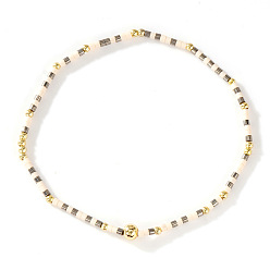 Серебро Богемные браслеты из стеклянного бисера и латуни на эластичной основе для женщин., колонка, серебряные, 6.50 дюйм (16.5 см)