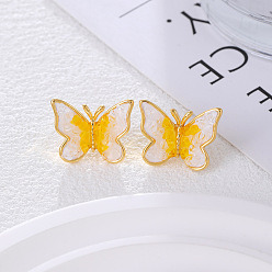 Желтый Серьги-гвоздики в форме бабочки из латуни, с иглой из смолы и серебра 925 пробы, реальный 18 k позолоченный, желтые, 14x17 мм