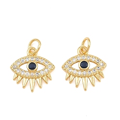 Marine Blue Brass Micro Pave Cubic Zirconia Pendants, Evil Eye Charms, Rack Plating, Long-Lasting Plated, Cadmium Free & Lead Free, Real 18K Gold Plated, Marine Blue, 14.5x14x2.5mm, Hole: 3.5mm