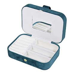 чирок Прямоугольный бархатный органайзер для ювелирных изделий, коробки для хранения украшений, с зеркалом внутри, для сережек, Кольца, Браслеты, , зелено-синие, 16x11x5 см