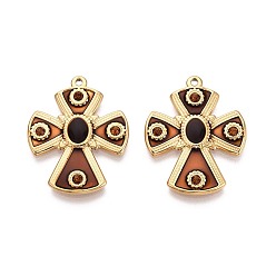 Сиена 304 нержавеющая сталь с эмалевыми подвесками, крест прелести, ионное покрытие (ip), со стразами, реальный 18 k позолоченный, цвет охры, 30x24x2.5 мм, отверстие : 1.5 мм