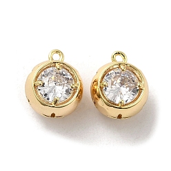 Real 18K Gold Plated Brass with Glass Rhinestone Charms, Round, Real 18K Gold Plated, 12x10x8.5mm, Hole: 1mm