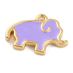 Lavender Golden Brass Enamel Pendants, Long-Lasting Plated, Elephant, Lilac, 9.5x13x1.5mm, Hole: 1.2mm