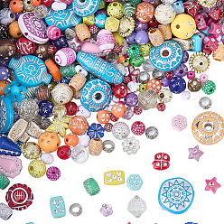(52) Непрозрачная лаванда 150g позолоченные акриловые бусины, смешанный стиль, металла обвитые, разнообразные, разноцветные, 6~22x6~16x3~10 мм, отверстие : 1~3 мм