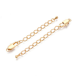 Настоящее золото 18K Латунный удлинитель цепи, с застежками и цепями для бордюров, без кадмия, без никеля и без свинца, реальный 18 k позолоченный, 70~77 мм