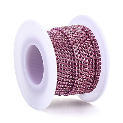 Rose Electrophoresis Iron Rhinestone Strass Chains, Rhinestone Cup Chains, with Spool, Rose, SS6.5, 2~2.1mm, about 10yards/roll