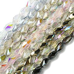 (52) Непрозрачная лаванда Прозрачные стеклянные бусины гальваническим пряди, с половиным покрытием, граненые, слеза, разноцветные, 9x5.5~6x5.5~6 мм, отверстие : 1.2 мм, около 70 шт / нитка, 25.35'' (64.4 см)