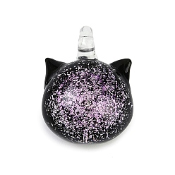 Фиолетовый Подвески лэмпворк ручной работы, подвески в форме кошки, фиолетовые, 23.5~24x17.5x13.5~14 мм, отверстие : 2.5 мм