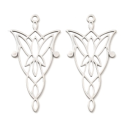 Нержавеющая Сталь Цвет Не тускнеющие 201 подвески из нержавеющей стали, лазерная резка, цветочный шарм, цвет нержавеющей стали, 41x20.5x1 мм, отверстие : 1.8 мм