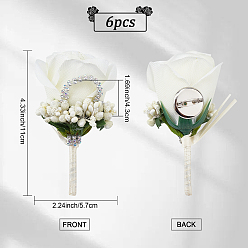 Льняное Полотно Тканевая роза цветок бутоньерка брошь со стразами, железная булавка для свадебной вечеринки, белье, 110x57x43 мм, контактный: 0.7 mm.