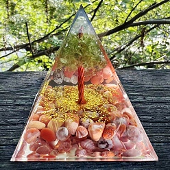 Red Agate Украшение дисплея смолы, с натуральным красным агатом, для украшения дома, пирамида, 60x60x60 мм