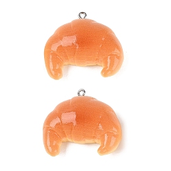 Sandy Brown Opaque Resin Imitation Food Pendants, Croissant Charm, with Platinum Iron Loops, Sandy Brown, 35x37x14~15mm, Hole: 2mm