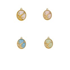 (52) Непрозрачная лаванда 304 микро нержавеющей стали прокладывать Цирконом подвески, овал с солнечными подвесками, ионное покрытие (ip), реальный 18 k позолоченный, разноцветные, 21x18 мм