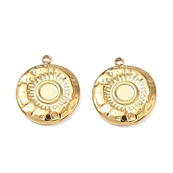 Flat Round 304 Stainless Steel Pendants, Ion Plating(IP), Real 18K Gold Plated, Flat Round, 18x15x2.5mm, Hole: 1.5mm