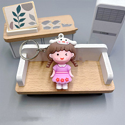 Бледно-Розовый Брелок для ключей из ПВХ-сумки для девочек, Мультяшное подвесное украшение для рюкзака, розовый жемчуг, 58x35 мм