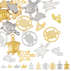 Платиновый & Золотой 20шт 10 стиль 201 и 304 подвески из нержавеющей стали, подвески для лазерной резки, черепаха, платиной и золотом, 9.5~21x7.5~15x1~3.5 мм, отверстие : 1.2~1.8 мм, 2 шт / стиль