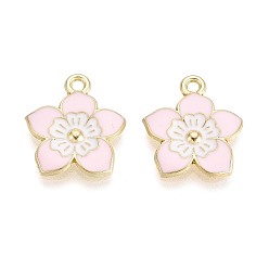 Розовый Подвески из сплава и эмали, цветок, золотой свет, туманная роза, 18x16x2 мм, отверстие : 1.8 мм