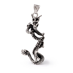 Antique Silver Tibetan Style 304 Stainless Steel Pendants, Dragon, Antique Silver, 56x25.5x25mm, Hole: 8x4.5mm