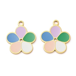 Настоящее золото 18K 304 подвески из нержавеющей стали, с эмалью, ионное покрытие (ip), цветок, разноцветные, 21x18x1.5 мм, отверстие : 2 мм
