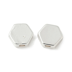 Шестиугольник Латунные бусины, стойки покрытие, долговечный, серебряные, шестиугольник, 5x5.5x2.3 мм, отверстие : 1.2 мм