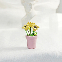 Pink Mini Resin Artificial Sunflower Planter Ornaments, Miniature Bonsai, for Dollhouse, Home Display Decoration, Pink, 17x37.5mm