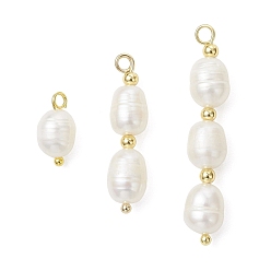 Золотой 3 шт. 3 стили подвески из натурального жемчуга и риса, подвески из бисера с 304 фурнитурой из нержавеющей стали и латуни, белые, золотые, 13~40x6.5~7 мм, отверстие : 2 мм, 1 шт / стиль