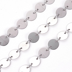 Stainless Steel Color Tarnish Resistant 304 Stainless Steel Link Chains, Soldered, with Spool, Flat Round, Stainless Steel Color, Flat Round: 8x0.2mm, Ring: 3.5x2x0.5mm, about 32.8 Feet(10m)/roll
