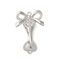 Платина Латунное микропейв, прозрачный кубический цирконий, складные застежки, без кадмия, без никеля и без свинца, бантом, платина, 28 мм, отверстие : 1.2 мм